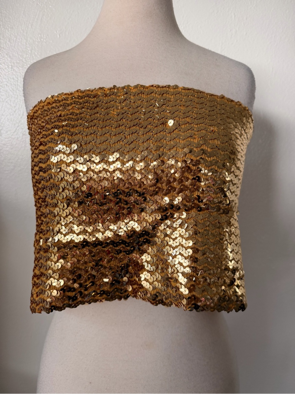 Gold Sequin Strapless Tube Top